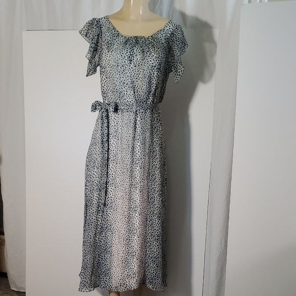 Inez Dress with a ruffled sleeve and tie at waist Elegant Black and White SZ 12 - Picture 1 of 13